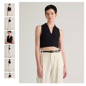 NEW Quince Cropped Polo Ribbed Knit Tank in Black Size Large